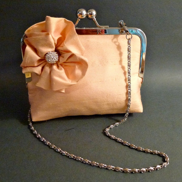 Flower Girl Clutch Peach with Flower Pin Clutch in Silk Dupioni CUSTOMIZE