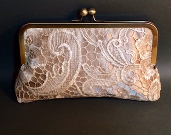 Bridal Clutch | Bridesmaid Clutch | Champagne with Venice Lace Overlay Clutch CUSTOMIZE