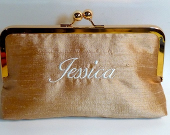 Bridal Clutch or Bridesmaids Clutch Dupioni Silk Monogrammed Name Clutch CUSTOMIZE