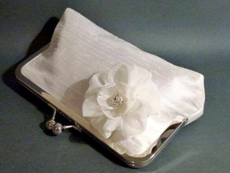 Bridal Clutch or Bridesmaid Clutch with Tulip Flower and Rhinestone Center image 2