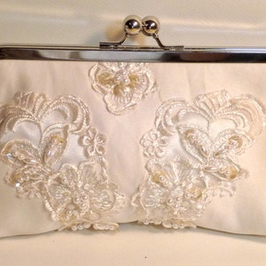 Bridal Clutch Couture Ivory with Antique Pearl and Sequin Beaded Lace Ivory or White image 3