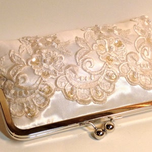 Bridal Clutch Couture Ivory with Antique Pearl and Sequin Beaded Lace Ivory or White image 4