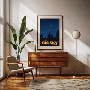 Montana Night Sky Poster Matte Vertical Print, Big Dipper Shooting Star Cabin Decor, Starry Constellation Wall Art Hanging