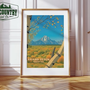 Grand Teton National Park Poster Wandkunst, Berglandschaft Druck, rustikale Wohnkultur, Geschenk für Naturliebhaber, Wanderhütte Kunstwerk