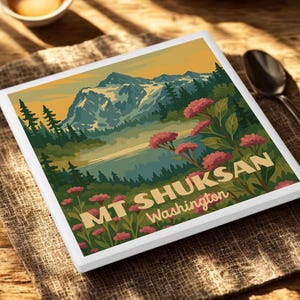North Cascades National Park Ceramic Coaster | Travel Souvenir | Durable Absorbent | Drinkware Accessory | Home & Office Decor | Handmade