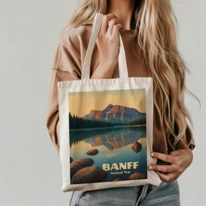 Mountains Sunrise Cotton Canvas Tote Bag, Banff National Park Art, Beautiful Bright Shoulder Bag, Reusable Eco-Friendly Handbag, Gift for