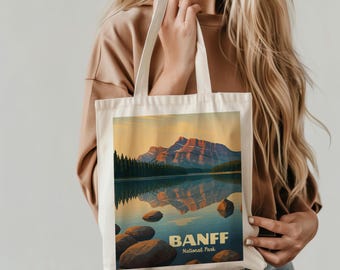 Banff National Park Cotton Canvas Tote Bag | Sunrise Mountain Art
