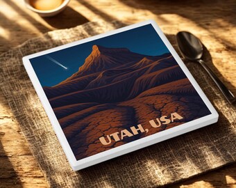 Utah Night Sky Ceramic Coaster | Travel Souvenir | Glossy Drinkware | Adventure Gift | Nature Inspired Home Decor