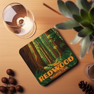 Coaster, Redwood National Park Trees Nature Trail Artistic Cork Back Coasters - Gift for Nature Lovers, Home Decor, Housewarming Gift