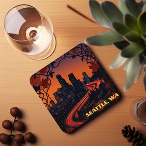 Seattle Cityscape Cork Coaster | Travel Souvenir | Durable Absorbent | Drinkware Accessory | Home Decor | Handmade | Nature Lover Gift