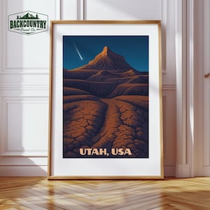 Utah State Poster Wall Art, Vintage Travel Decor, Mountain Landscape Print, Utah Home Gift, Adventure Illustration, Outdoor Room Decoration