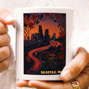 Seattle Cityscape Mug | Coffee Cup | Travel Souvenir | Outdoor Adventure Gift | Scenic Nature Lovers Gift | Durable | Road Trip Home Decor