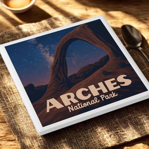 Arches National Park Ceramic Coaster | Travel Souvenir | Durable Absorbent | Drinkware Accessory | Home & Office Decor | Handmade | Gift