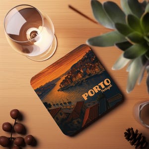 Kurkonderzetter Porto Portugal zonsondergang | Reissouvenir | Duurzaam absorberend | Drinkgereiaccessoire | Woondecoraties | Handgemaakt | Cadeau natuurliefhebber
