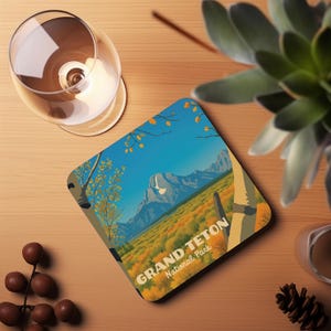 Grand Teton National Park Cork Coaster | Travel Souvenir | Durable Absorbent | Drinkware Accessory | Home Decor, Handmade, Nature Lover Gift