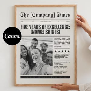 Unique Employee Appreciation Gift, Editable Template — Fun Newspaper Gift for Employee, Work Anniversary Wall Decor, Retirement Gift