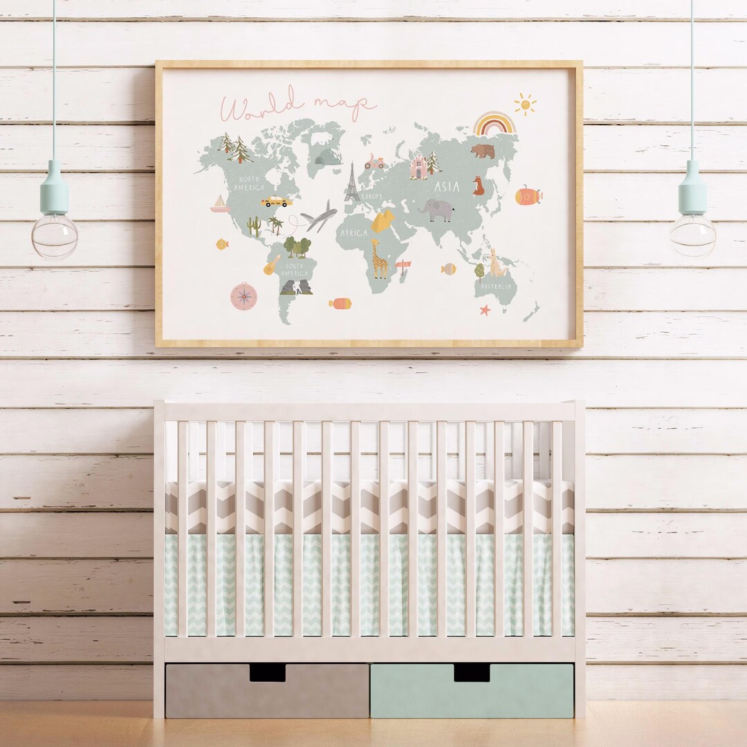 Kids World Map Print: Illustrated Nursery Decor (digital Download) - Etsy