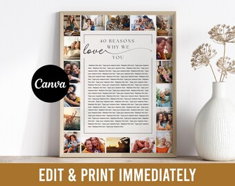 70 motivi per cui ti amiamo - Collage fotografico personalizzato - Modello completamente modificabile - 70° anniversario della mamma - 70 cose sul compleanno del papà - Canva