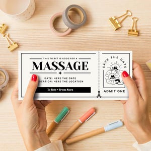 Chèque-cadeau de massage vintage — bon de réduction modifiable pour une journée au spa, bon de réduction imprimable pour la relaxation, modèle de cadeau bien-être personnalisé, téléchargement immédiat