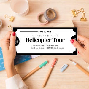 Editable Helicopter Tour Gift Certificate — Printable Helicopter Ride Coupon, Custom Adventure Experience Voucher, Instant Download