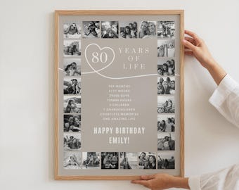 80th Birthday Photo Collage Gift: CANVA Template (Digital Download)
