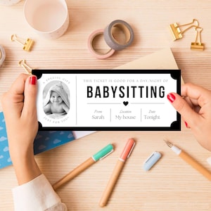 Babysitting Voucher Babysitting Coupon — Printable Babysitting Date Night Coupon Babysitting Gift Certificate Birthday Babysitting Coupon