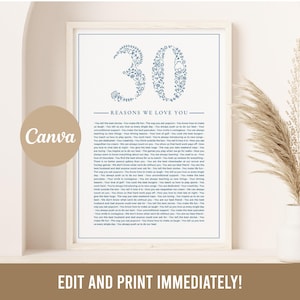 Fully Editable Template 30 Reasons We Love You — Photo Collage, Sister's 30th Anniversary, 30 Things About Friend Birthday, Canva Template