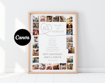 65th Wedding Anniversary Editable Photo Collage — Canva Template 65th Anniversary Gift Idea for Parents Personalized Anniversary Present