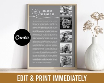 Modello completamente modificabile 70 motivi per cui ti amiamo Foto collage — 70° anniversario della mamma 70 cose sul modello Canva per il compleanno di papà