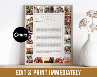 80 Reasons We Love You Custom Photo Collage — Fully Editable Template Mom's 80th Anniversary 80 Things About Dad Birthday Canva