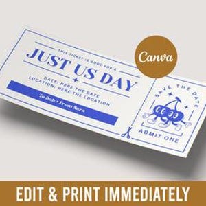 Boleto de cita estilo vintage: cupón digital Just us, regalo retro, descarga instantánea, plantilla de cita personalizable, regalo de Navidad, regalo para novio