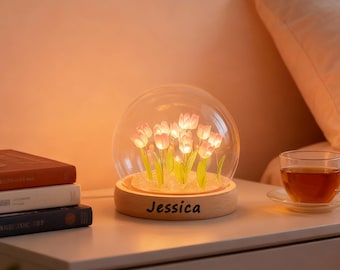 Lámpara de noche con tulipán personalizada, ambiente floral