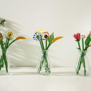 4 / 5stk Glasblumenstrauß-Set, handgefertigte Buntglasblume, elegante dekorative Kunst für Home Office, Einweihungsgeschenk, Geschenk zum Lehrertag