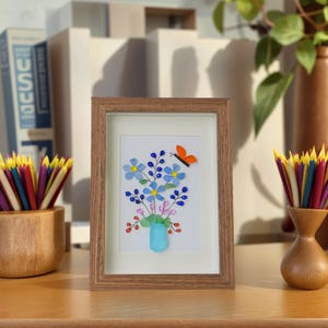 Handmade Sea Glass Flower Art Frame: Coastal Wall Decor