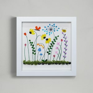 Seaglass Garden Art: Bees, Butterflies, Flower Frame - Nature Gift