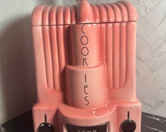 Pote de biscoitos vintage com tema de lanchonete flamingo - Porcelana com tampa de flamingo - Vandors Panattitude - Miami Art Déco