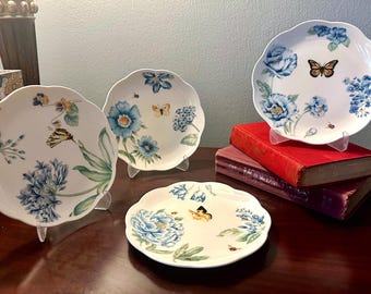 Platos Lenox Butterfly Meadow con detalles florales, 20 cm de diámetro, juego de 4