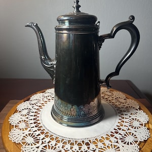 Oneida Coffee Pot - Unpolished Silver Plated - Heirloom EP - Black Bakelite Handle - Gothic Kitchen Decor