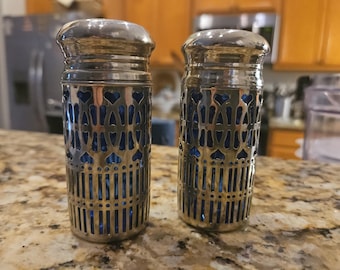 Ensemble salière et poivrière vintage 3 1/2 pouces de haut Vaisselle Blue Glass Elegance Silver Godinger - Bleu cobalt