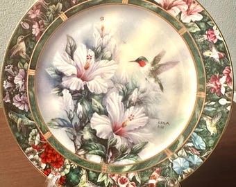 Plato de coleccionista de la primera edición - Firma de Lena Liu - Colibrí garganta rubí 1992, W. S. George China Porcelain - Arte aviar
