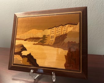 Vintage - Wall Decor - Italian marquetry inlaid Wooden Wall Art depicting Sorrento, Italy - Nautical Wood Wall Art