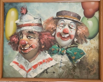 Clown Oil Original Painting By W. Moninet Circus Art