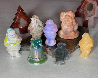 Santa Claus natural Christmas  gemstone carvings . Kris Kringle and holiday bellz
