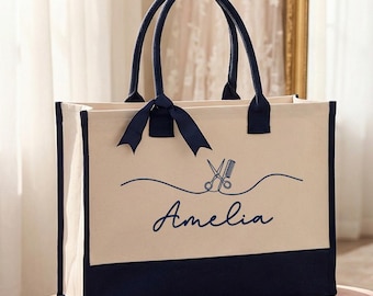 Personalized Hair Stylist Tote Bag, Custom Name, Cosmetology, Salon Owner Gift, Scissors Comb