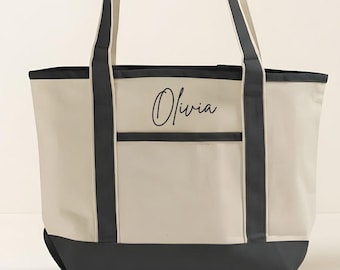 Personalized Name Medium Tote Bag Custom Monogram Canvas Bag Bridesmaid Gift