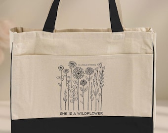Inspirational Stylish Canvas Tote Bag: Wildflower Floral Design - Eco Friendly