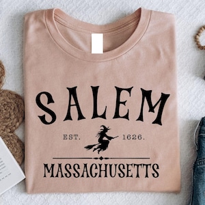 Salem Massachusetts Shirt Est 1626 Vintage Witch Graphic Tee Gothic Retro Salem Shirt Spooky Halloween Witchcraft Classic Graphic Tee