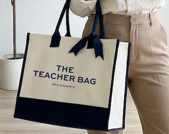 Personalized Teacher Tote Bag: Elegant Laminated Cotton Gift, Custom Name Work Bag