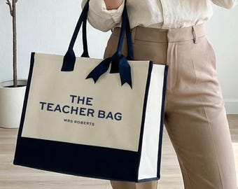 Personalized Teacher Tote Bag: Elegant Laminated Cotton Gift, Custom Name Work Bag