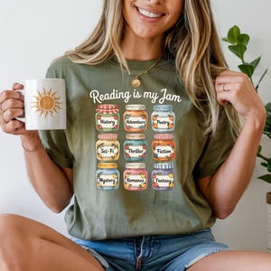Reading Is My Jam Shirt Book Lover Graphic Tee Literary Gift For Readers Funny Book Club T Shirt Librarian Gift Idea Genre Jar Design